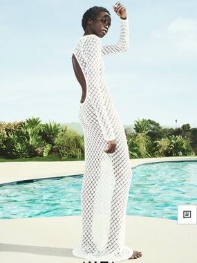 Victoria Backham & Mango White Open-Knit Long Sleeve Maxi Dress with Back Cutout